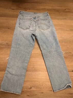 Slvrlake Light-Wash Distressed Straight-Leg Jeans Ripped Knees Size 27